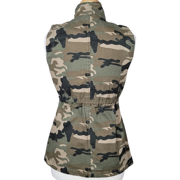 CI SONO Utility Jacket Outerwear Sleeveless Camo Military Button Down Zip Up - Picture 6 of 13